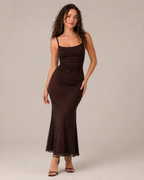 Coraline Women's Stretch Maxi Dress – Fitted Spaghetti Strap Summer Dress