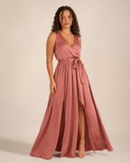 Hadley Women's Wrap Maxi Dress – V-Neck Tie Waist Elegant Long Dress