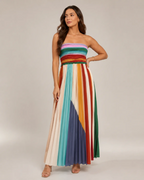 Delaney Women's Strapless Maxi Dress – Multicolor Pleated A-Line Summer Dress