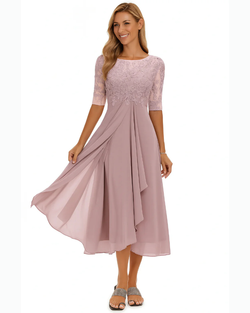 Ophelia Women's A-Line Midi Dress – Lightweight Summer Dress with Lace Details