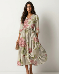 Juliet Women's Floral Midi Dress – Tie Waist, Button Details & Flowy Vintage Style