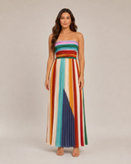 Delaney Women's Strapless Maxi Dress – Multicolor Pleated A-Line Summer Dress