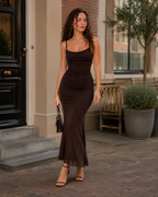 Coraline Women's Stretch Maxi Dress – Fitted Spaghetti Strap Summer Dress