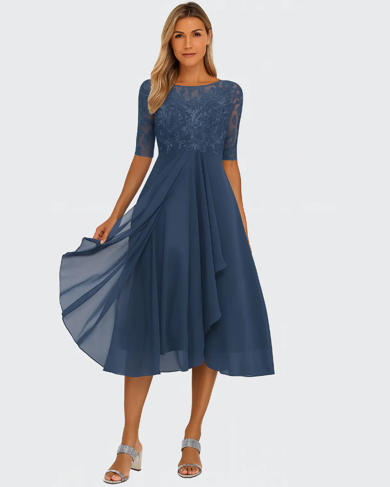 Ophelia Women's A-Line Midi Dress – Lightweight Summer Dress with Lace Details