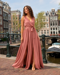 Hadley Women's Wrap Maxi Dress – V-Neck Tie Waist Elegant Long Dress
