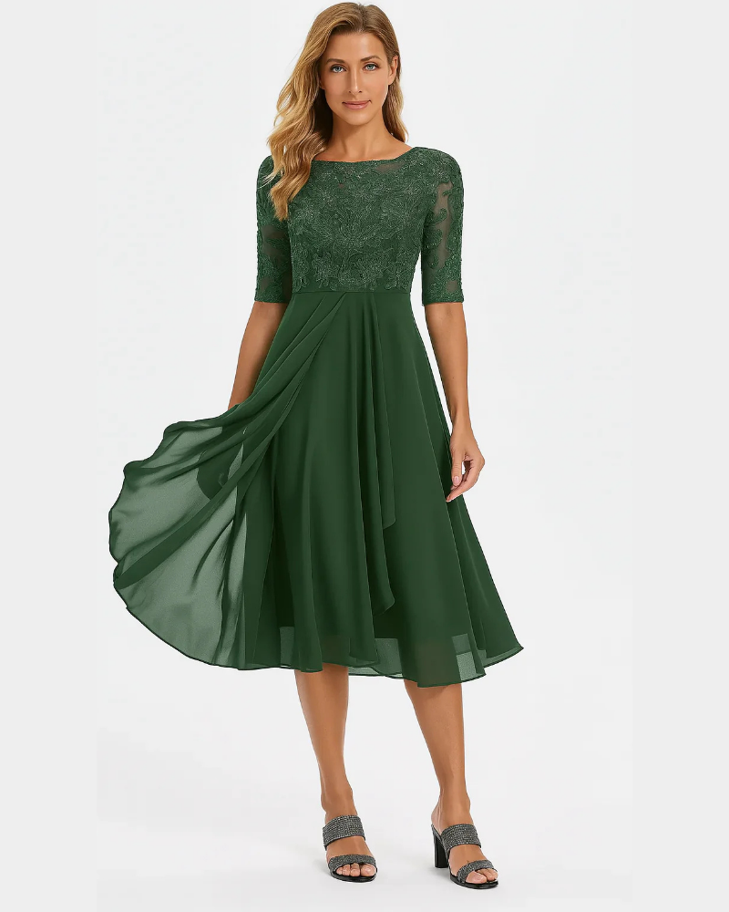 Ophelia Women's A-Line Midi Dress – Lightweight Summer Dress with Lace Details