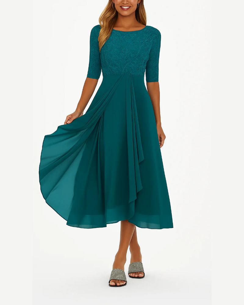 Ophelia Women's A-Line Midi Dress – Lightweight Summer Dress with Lace Details