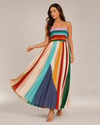 Delaney Women's Strapless Maxi Dress – Multicolor Pleated A-Line Summer Dress