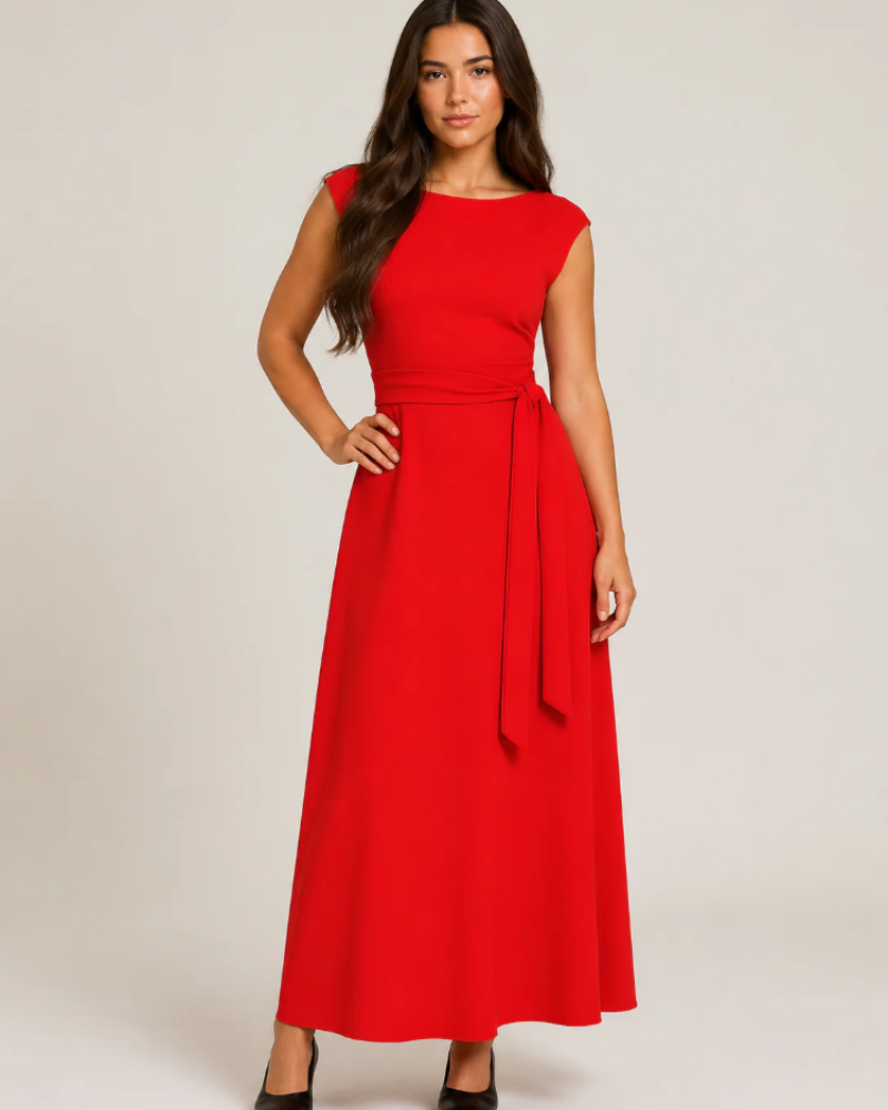 Vanessa Women's One-Shoulder Maxi Dress – Waist Belt & Flowing A-Line Skirt