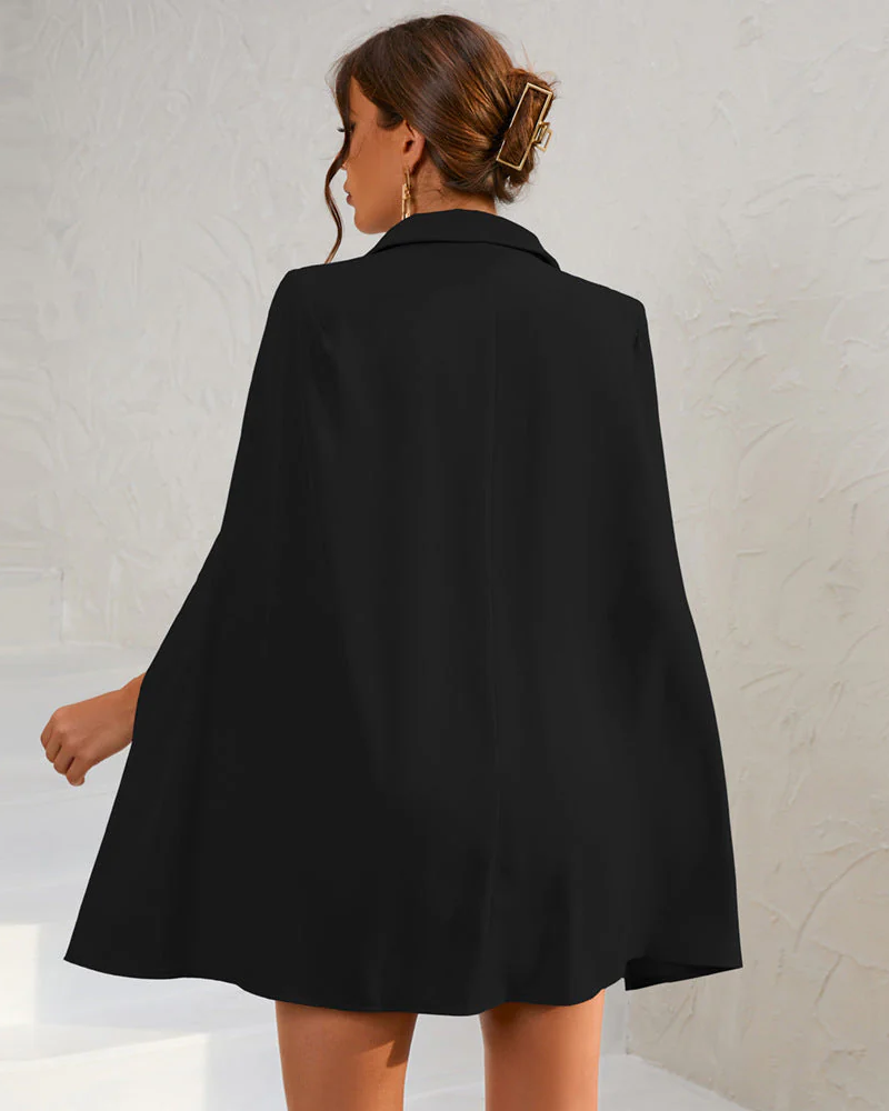 Evelyn Women’s Blazer Dress – Double-Breasted Cape Dress with Belt & Gold Buttons