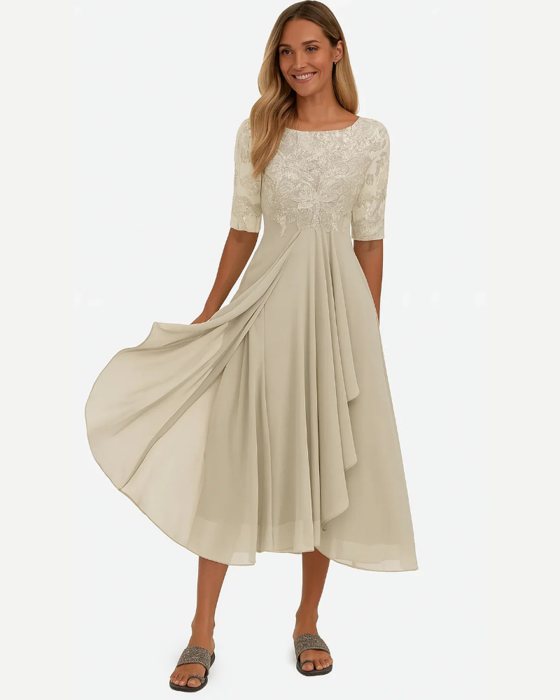 Ophelia Women's A-Line Midi Dress – Lightweight Summer Dress with Lace Details
