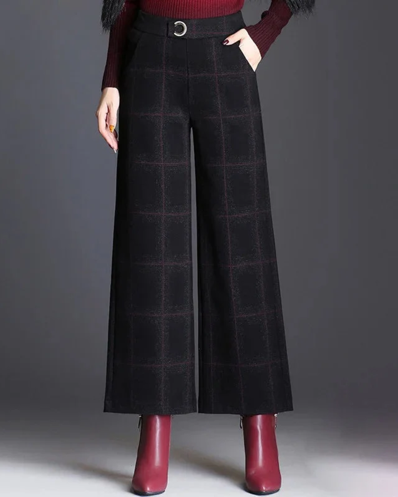 Abigail Women's Plaid Trousers – High-Waist Wide-Leg Pants for Work & Evening Wear