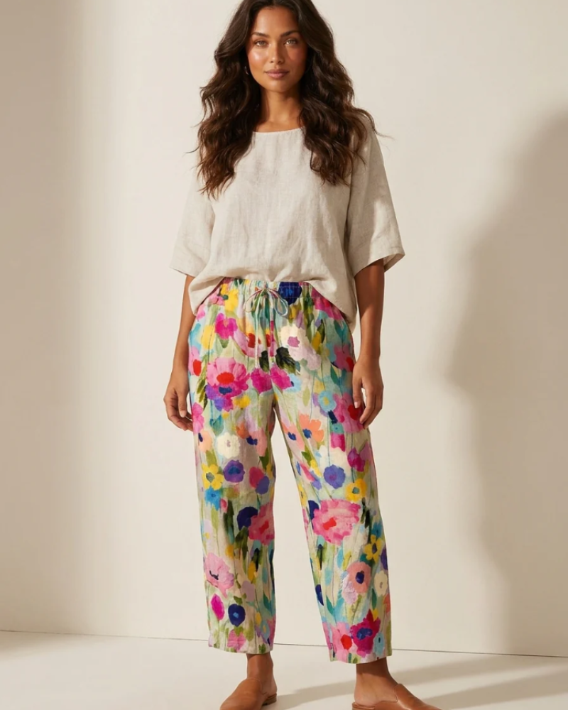 Daisy Women's Floral Pants – Loose Fit Boho Trousers with Elastic Waist & Pockets