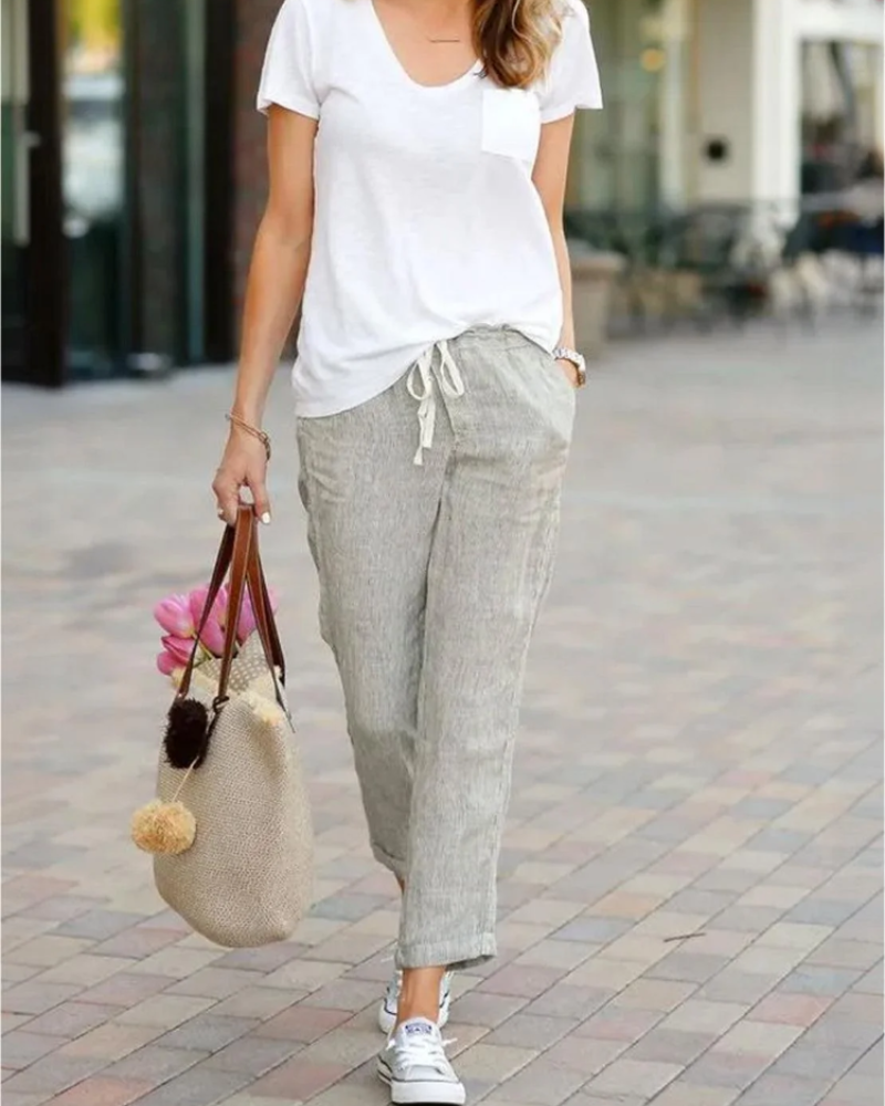 Avery Women's Slim Fit Pants – Drawstring Waist Casual Summer Trousers