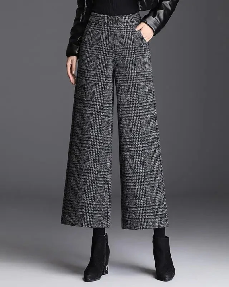Abigail Women's Plaid Trousers – High-Waist Wide-Leg Pants for Work & Evening Wear