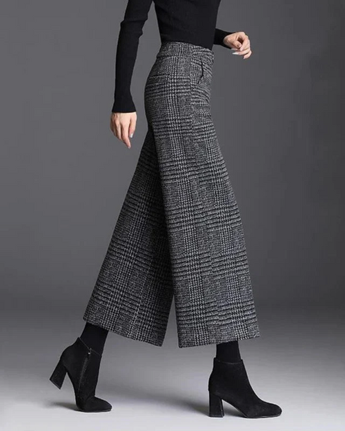 Abigail Women's Plaid Trousers – High-Waist Wide-Leg Pants for Work & Evening Wear