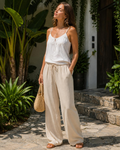 Olivia Women’s Tall Linen Pants – Extra Long Drawstring Trousers with Pockets