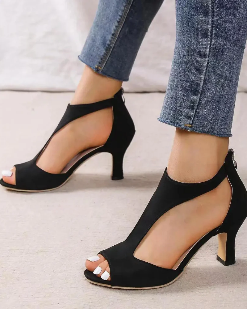 Sofia Women's Cut Out Pumps – Open Toe Heels with Elegant Slim Heel Design