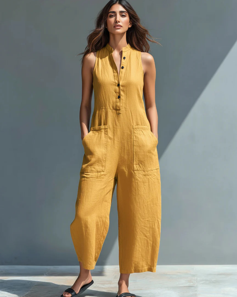 Arielle Women’s Jumpsuit – Sleeveless V-Neck Wide Leg Jumpsuit