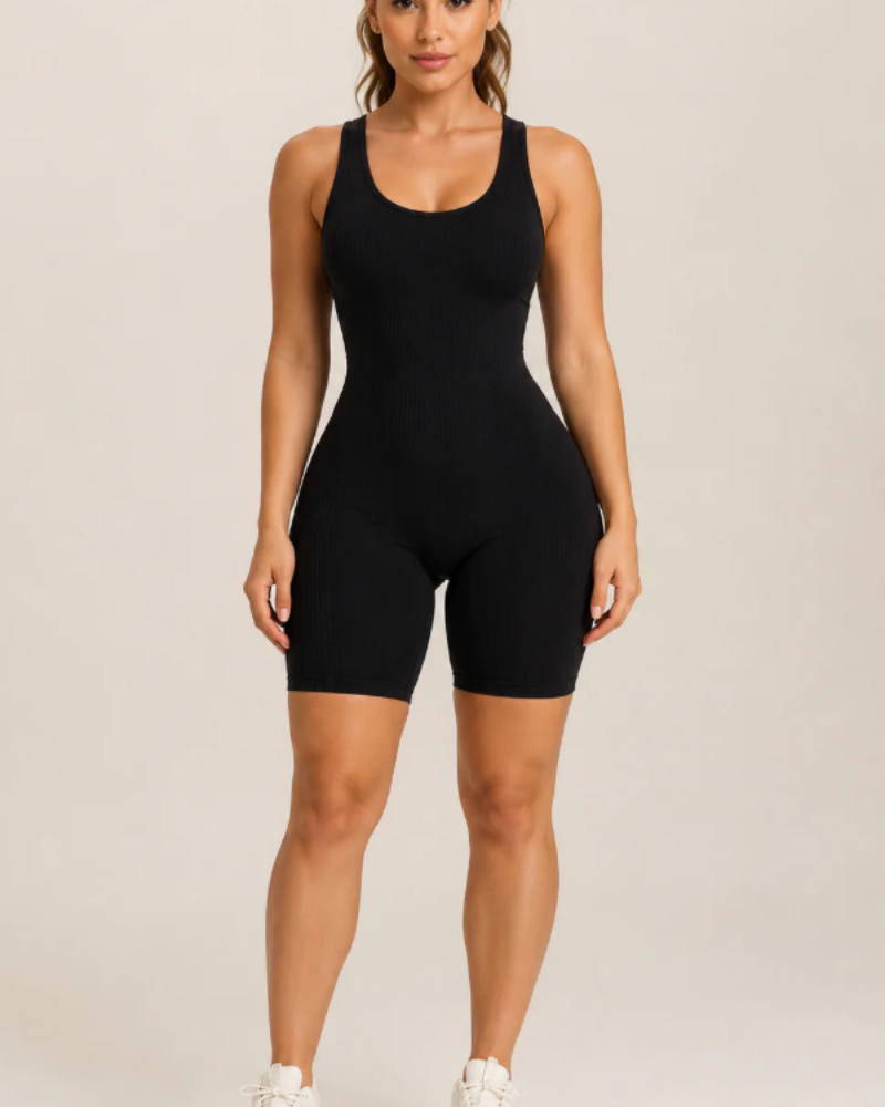 Paisley Women's Seamless Yoga Jumpsuit – Ribbed Stretch One-Piece with Padded Straps