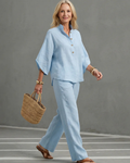 Elena Women’s Linen Blend Set – Button Tunic & Straight Leg Pants