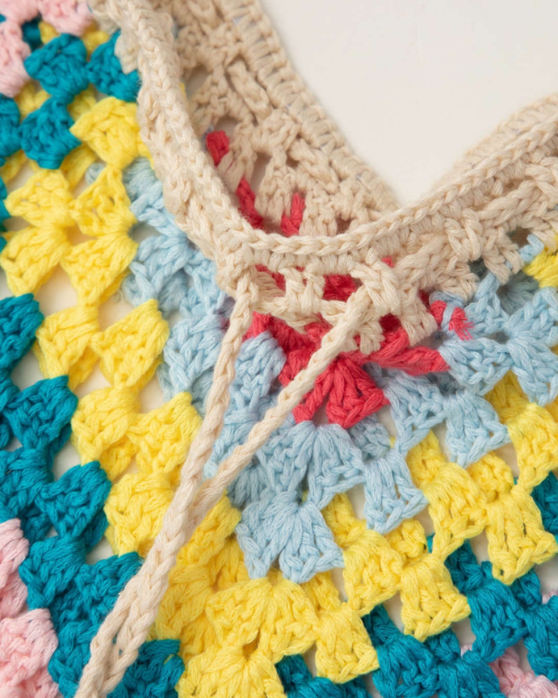 Jasmine Women’s Crochet Set – Lace-Up Bustier & Colorful Boho Shorts