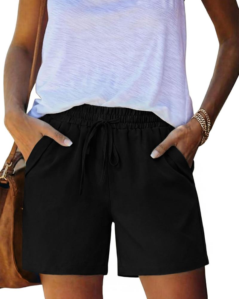 Nora Women’s Casual Shorts – Elastic Waist Drawstring Summer Shorts with Pockets
