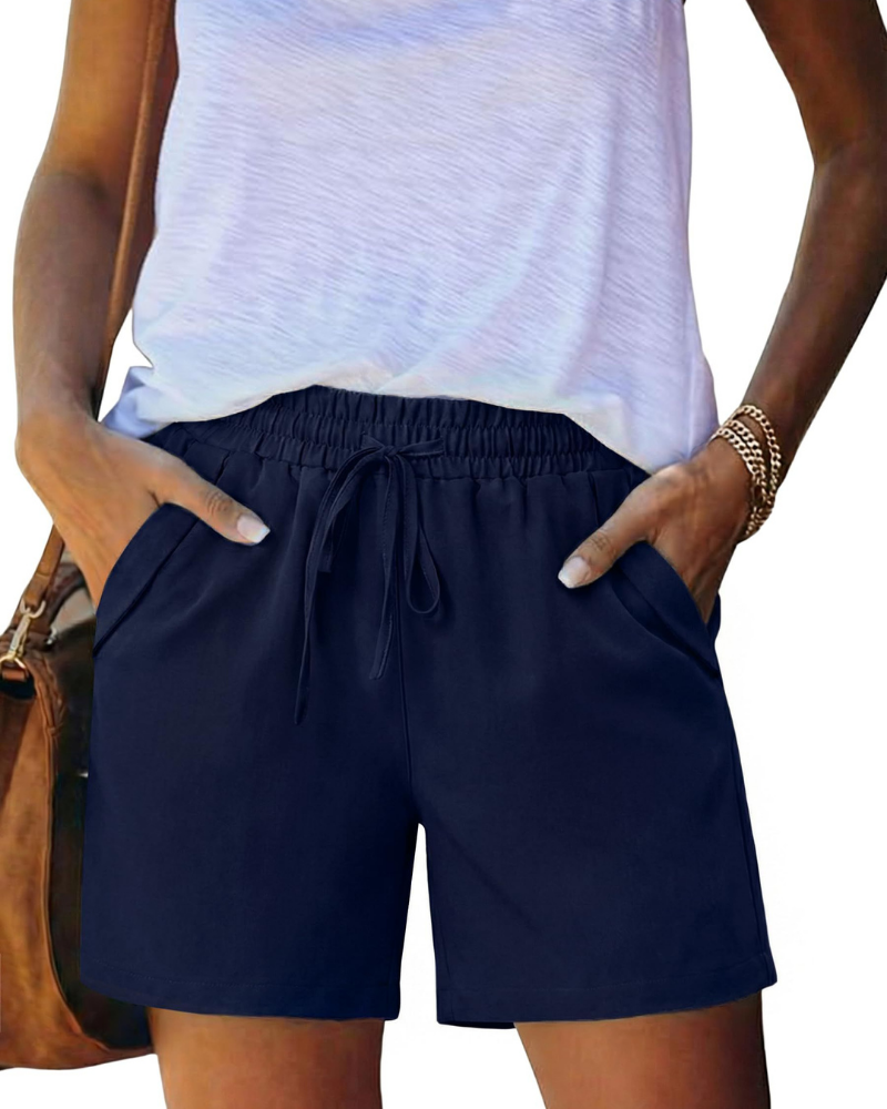 Nora Women’s Casual Shorts – Elastic Waist Drawstring Summer Shorts with Pockets