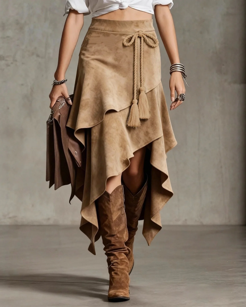 Georgia Women's Suede-Look Wrap Skirt – Asymmetrical Fit for Office & Casual Wear