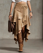 Georgia Women's Suede-Look Wrap Skirt – Asymmetrical Fit for Office & Casual Wear