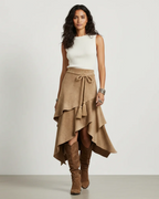 Georgia Women's Suede-Look Wrap Skirt – Asymmetrical Fit for Office & Casual Wear