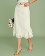 Clara Women's Embroidered Midi Skirt – Apricot Floral Design with Ruffle Details