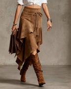 Georgia Women's Suede-Look Wrap Skirt – Asymmetrical Fit for Office & Casual Wear
