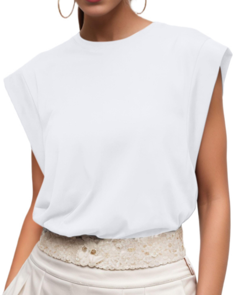 Emily Women’s Cotton T-Shirt – Cap Sleeve Crew Neck Loose Fit Summer Top