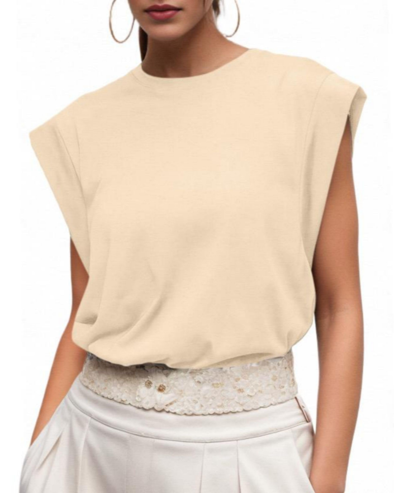 Emily Women’s Cotton T-Shirt – Cap Sleeve Crew Neck Loose Fit Summer Top