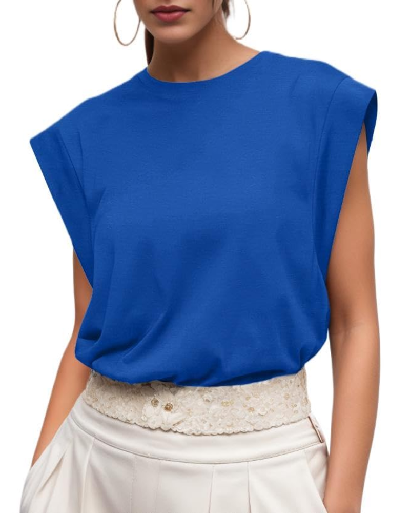 Emily Women’s Cotton T-Shirt – Cap Sleeve Crew Neck Loose Fit Summer Top