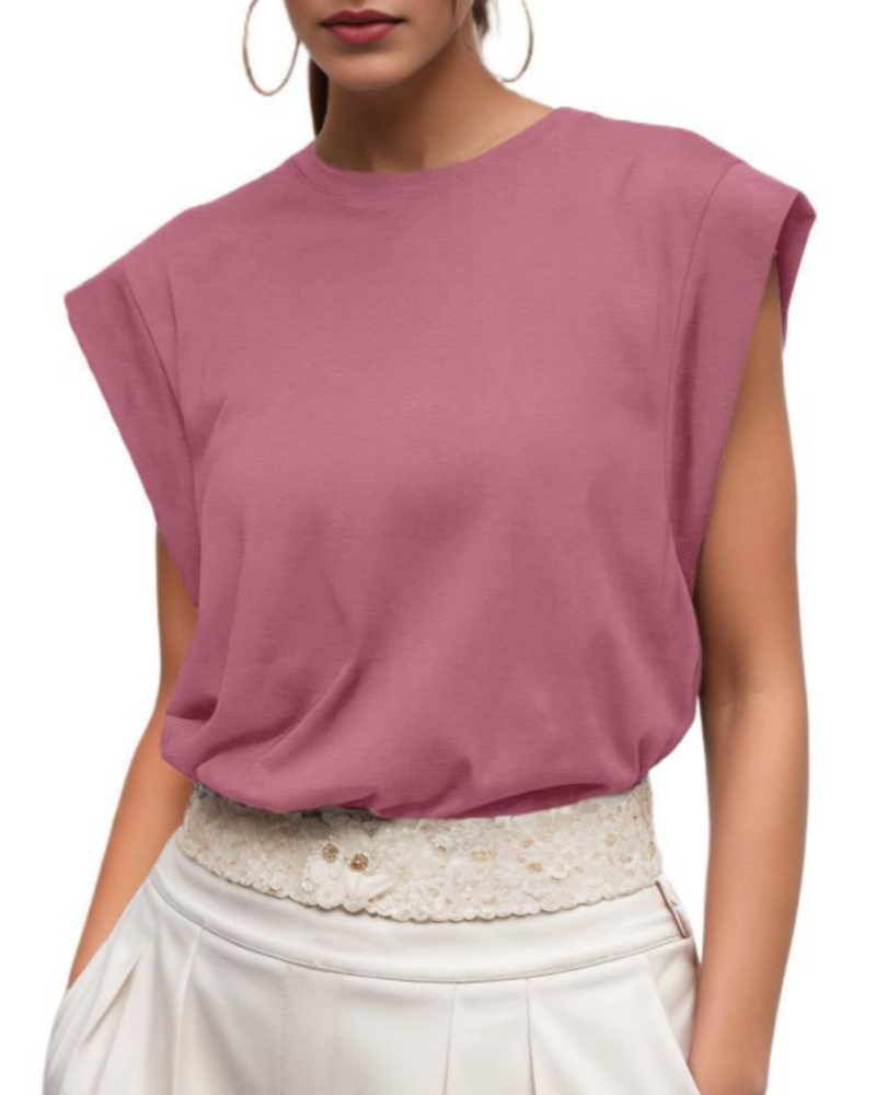 Emily Women’s Cotton T-Shirt – Cap Sleeve Crew Neck Loose Fit Summer Top
