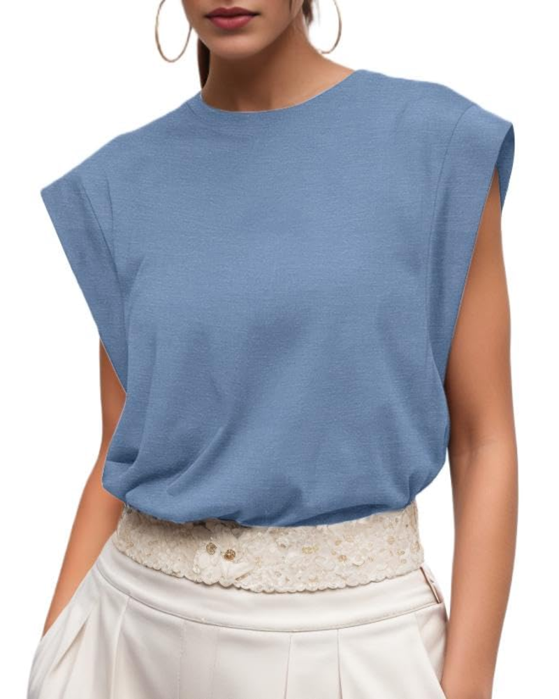 Emily Women’s Cotton T-Shirt – Cap Sleeve Crew Neck Loose Fit Summer Top