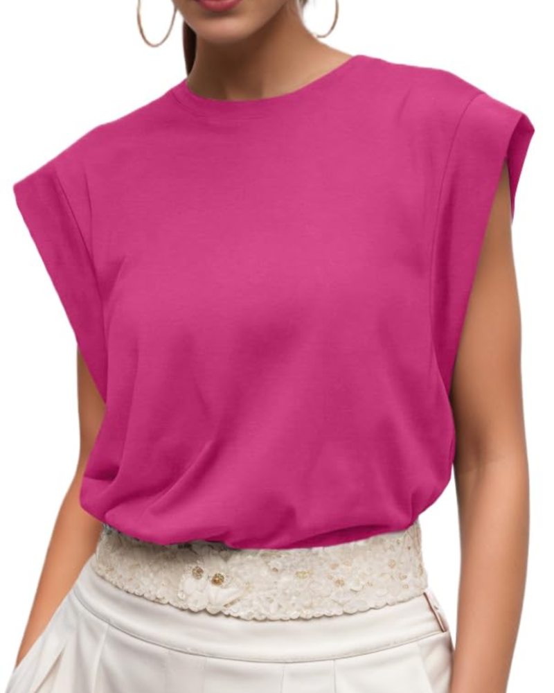 Emily Women’s Cotton T-Shirt – Cap Sleeve Crew Neck Loose Fit Summer Top
