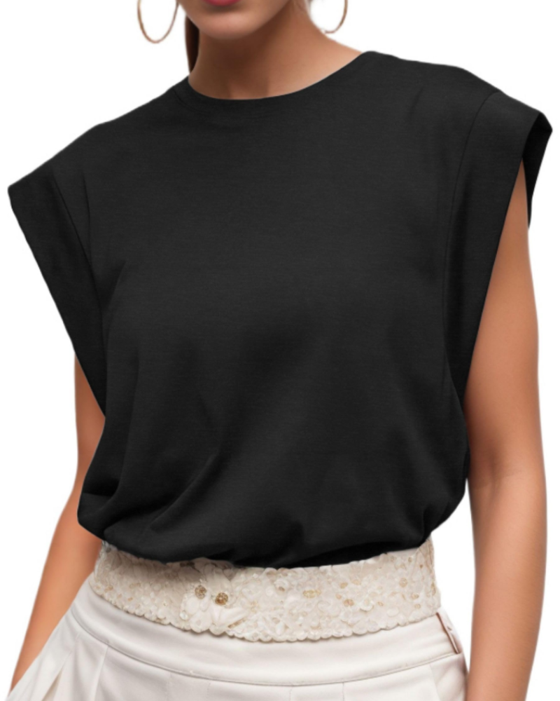 Emily Women’s Cotton T-Shirt – Cap Sleeve Crew Neck Loose Fit Summer Top