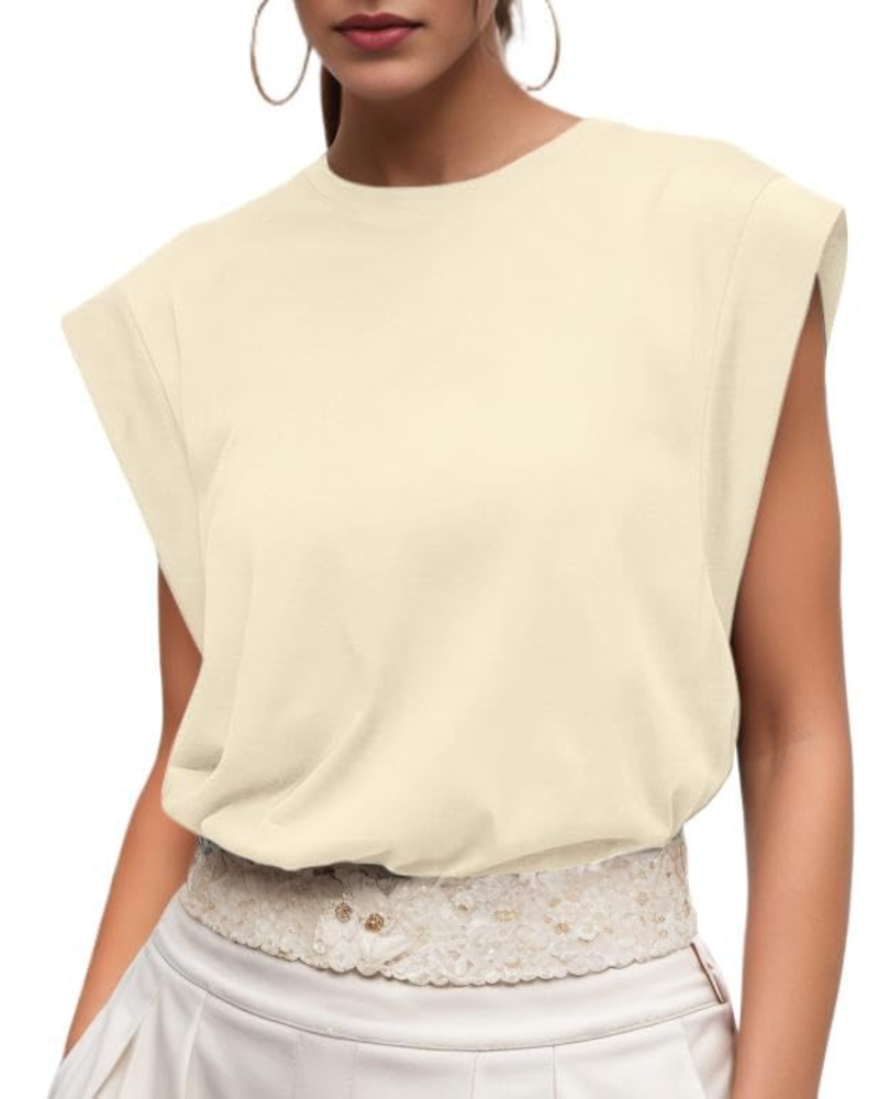 Emily Women’s Cotton T-Shirt – Cap Sleeve Crew Neck Loose Fit Summer Top