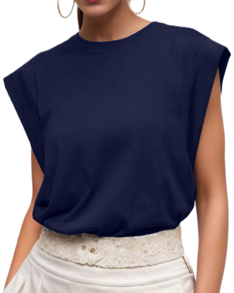 Emily Women’s Cotton T-Shirt – Cap Sleeve Crew Neck Loose Fit Summer Top