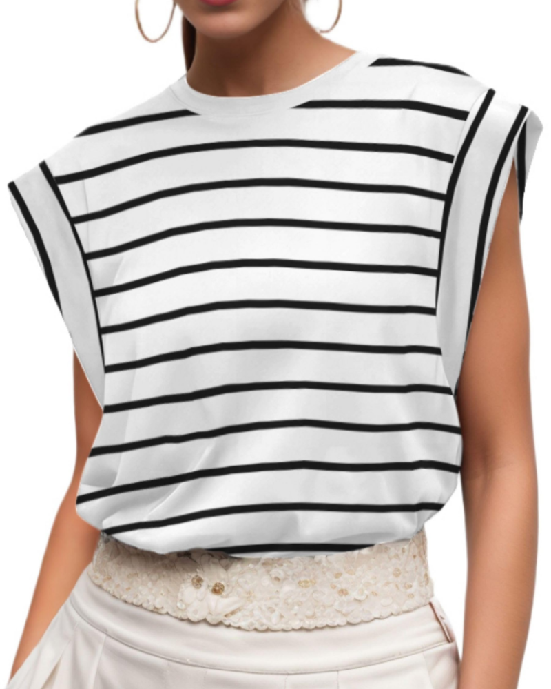 Emily Women’s Cotton T-Shirt – Cap Sleeve Crew Neck Loose Fit Summer Top