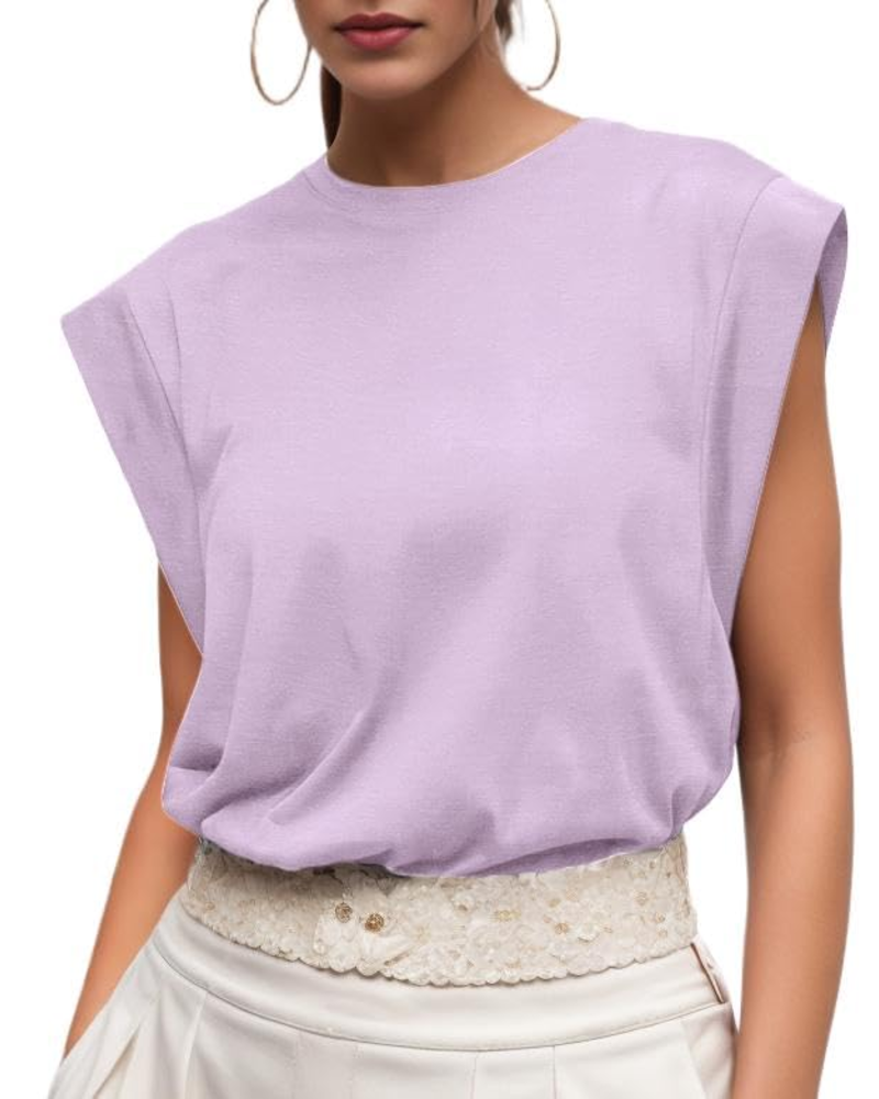 Emily Women’s Cotton T-Shirt – Cap Sleeve Crew Neck Loose Fit Summer Top