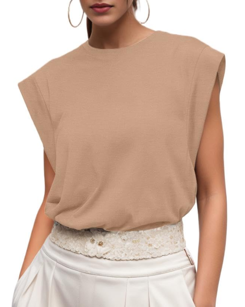 Emily Women’s Cotton T-Shirt – Cap Sleeve Crew Neck Loose Fit Summer Top