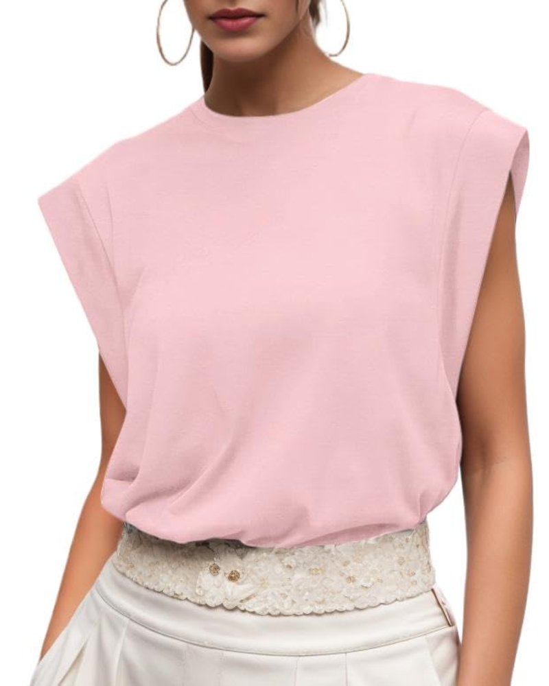 Emily Women’s Cotton T-Shirt – Cap Sleeve Crew Neck Loose Fit Summer Top