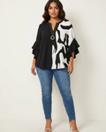 Marina Women's Floral Blouse – V-Neck Top with Ruffle Sleeves & Romantic Print