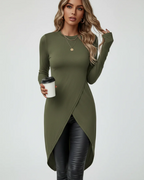 Rebecca Women's Wrap Tunic – Asymmetrical Stretch Top with Mid-Thigh Length