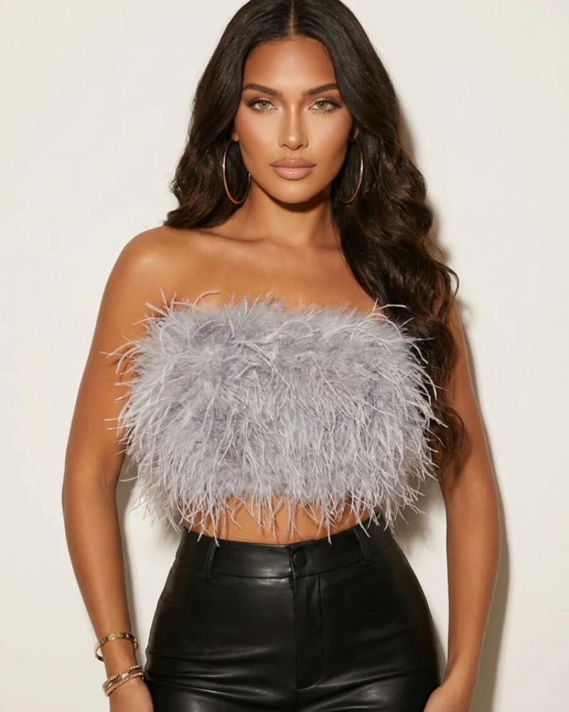 Savannah Women's Feather Bandeau Top – Strapless Fitted Party & Festival Top