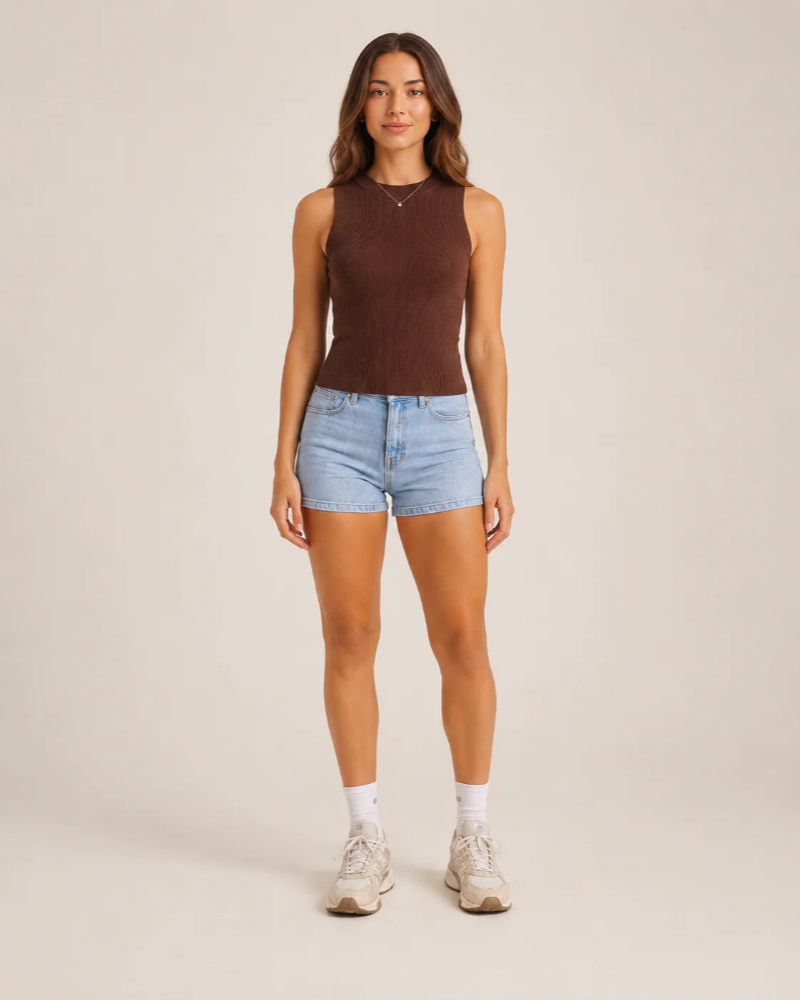 Rachel Women's Ribbed Tank Top – Sleeveless Crew Neck Fitted Stretch Basic